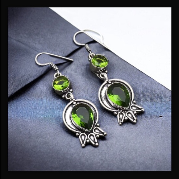 Peridot Handcrafted Drop Dangle Hook Style Earrings 2.32" Long Made In India NWT - Picture 4 of 16